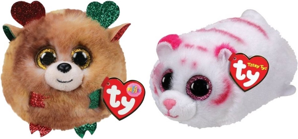 ty - Knuffel - Teeny Puffies - Christmas Reindeer & Tabor Tiger