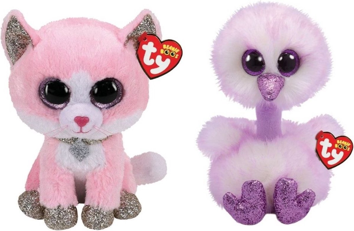 ty - Knuffel - Beanie Buddy - Fiona Pink Cat & Kenya Ostrich