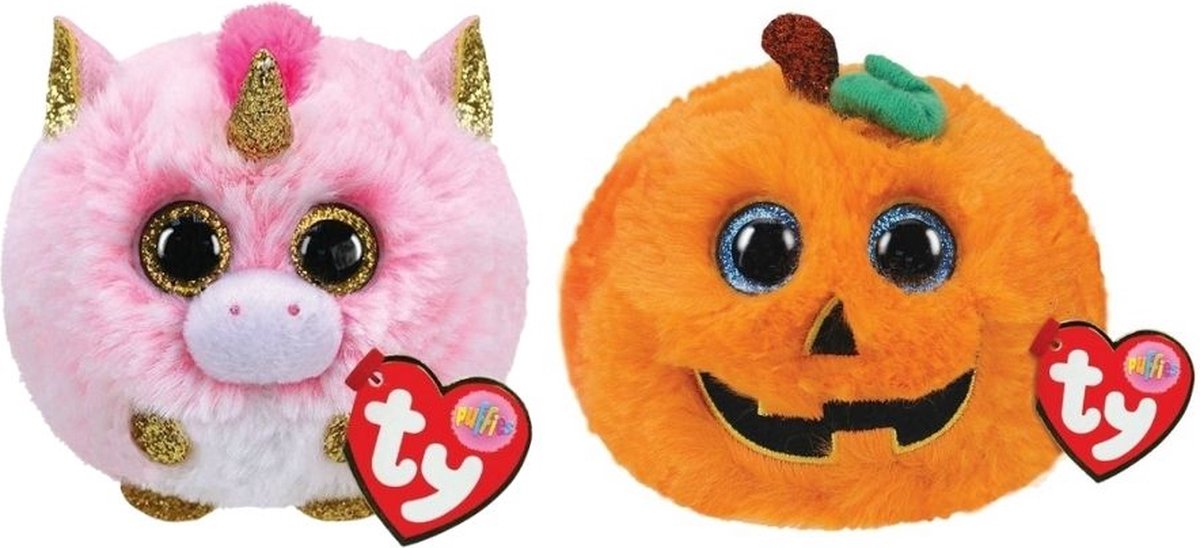 ty - Knuffel - Teeny Puffies - Fantasia Unicorn & Halloween Pumpkin