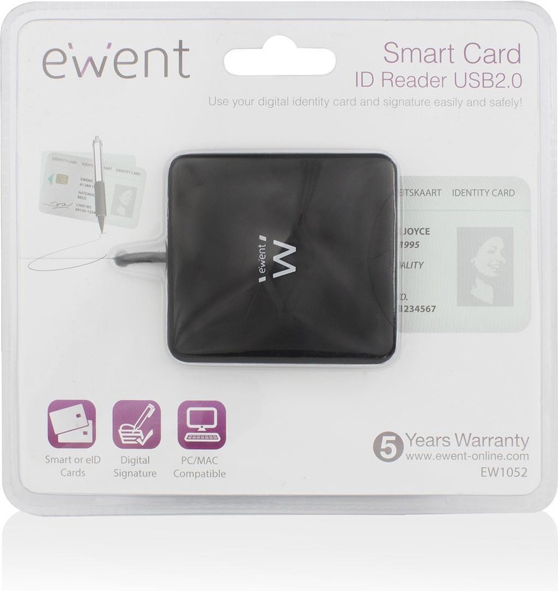 Ewent Externe USB 2.0 Smartcard eID Kaartlezer - Zwart