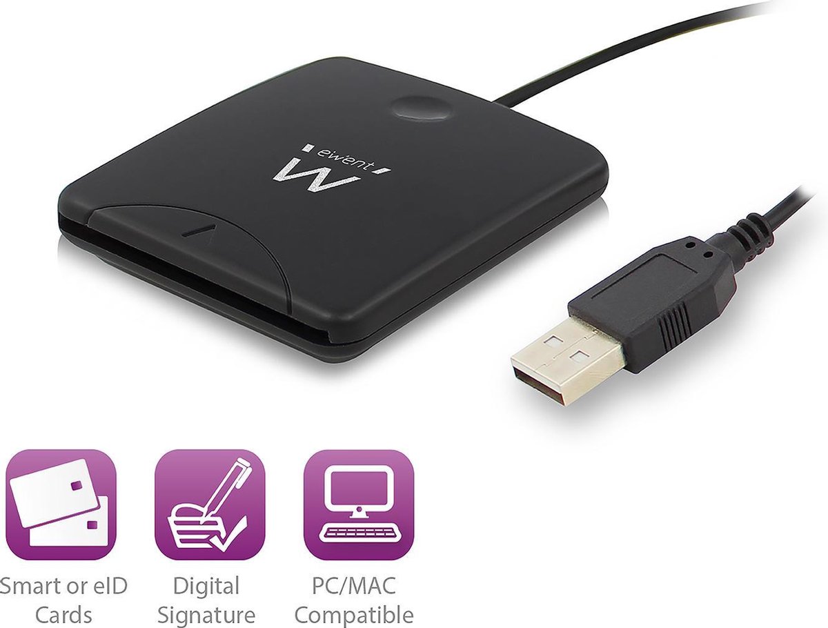 Ewent Externe USB 2.0 Smartcard eID Kaartlezer - Zwart