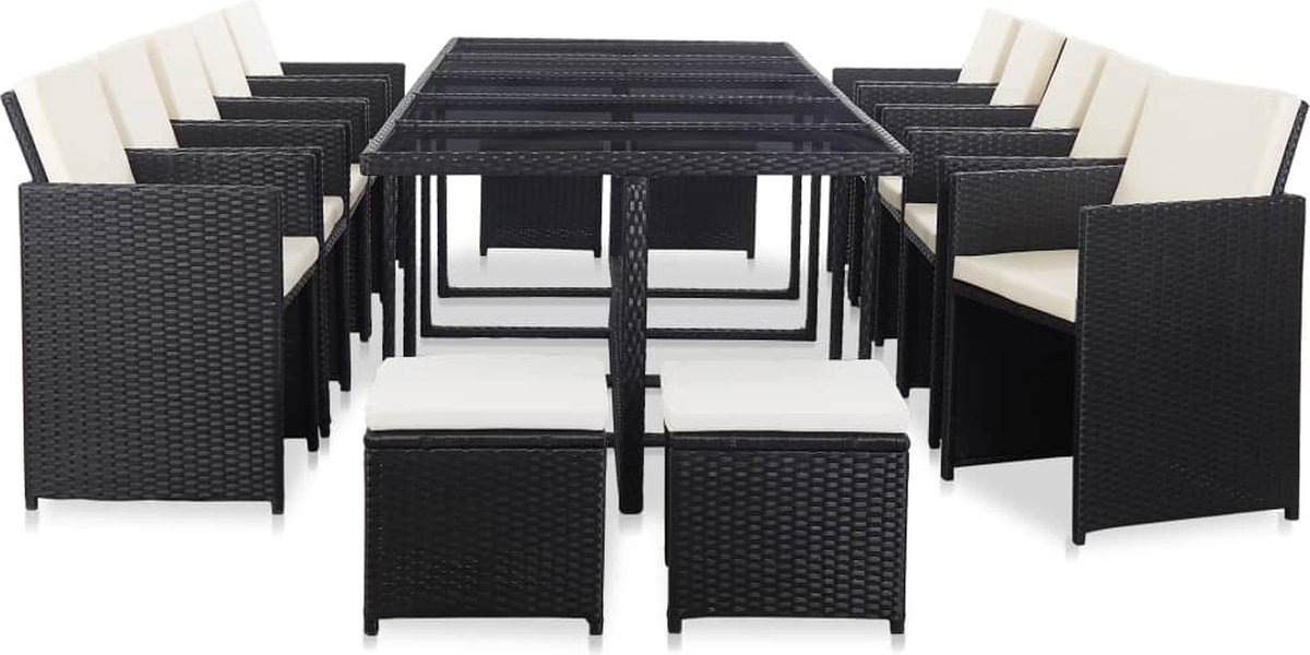 Vidaxl 15-delige Tuinset Met Kussens Poly Rattan - Zwart