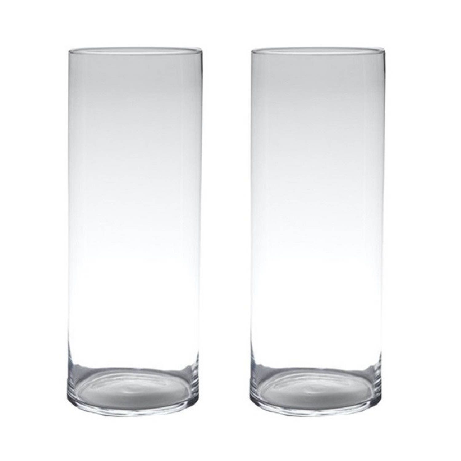 Bellatio Design Set Van 2x Stuks Transparante Home-basics Cylinder Vorm Vaas/vazen Van Glas 60 X 19 Cm - Vazen