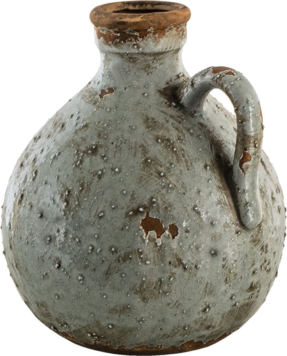 Clayre & Eef Vaas 18*17*20 Cm Groen Keramiek Decoratie Vaas Decoratie Pot Bloempot Binnen Decoratie Vaas - Grijs