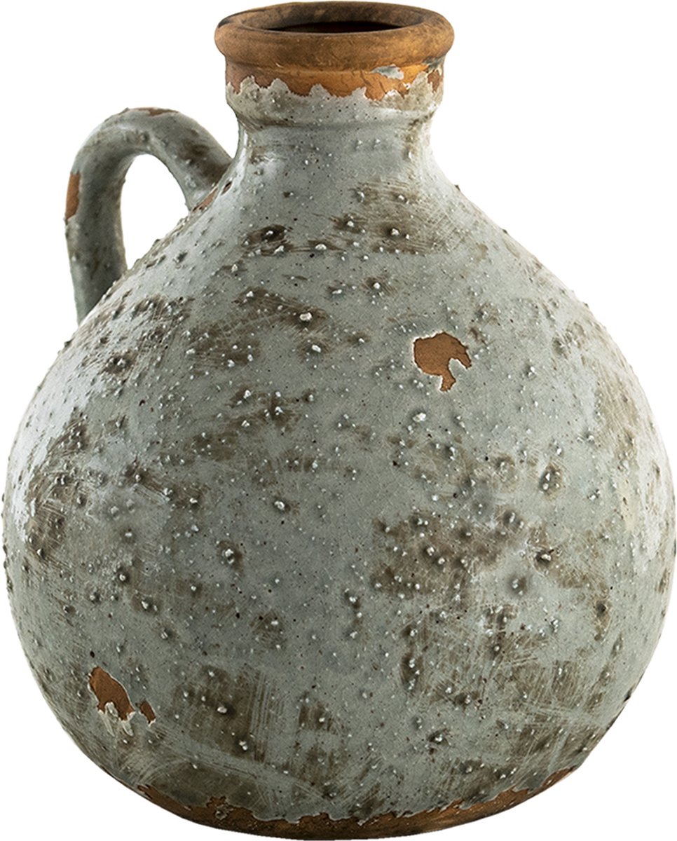 Clayre & Eef Vaas 18*17*20 Cm Groen Keramiek Decoratie Vaas Decoratie Pot Bloempot Binnen Decoratie Vaas - Grijs