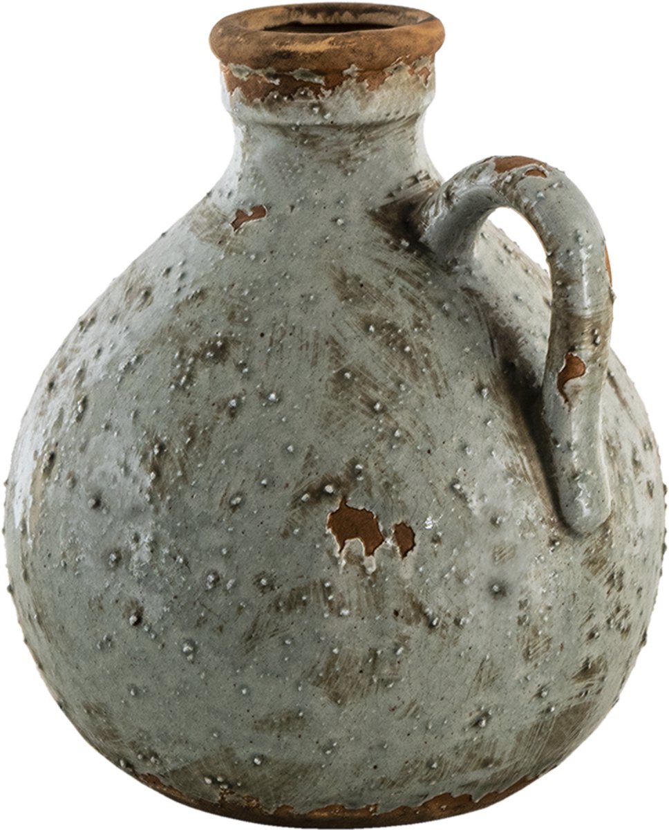 Clayre & Eef Vaas 18*17*20 Cm Groen Keramiek Decoratie Vaas Decoratie Pot Bloempot Binnen Decoratie Vaas - Grijs