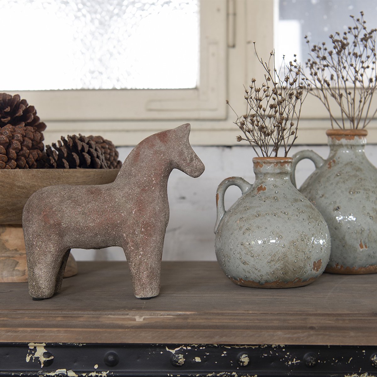 Clayre & Eef Vaas 18*17*20 Cm Groen Keramiek Decoratie Vaas Decoratie Pot Bloempot Binnen Decoratie Vaas - Grijs