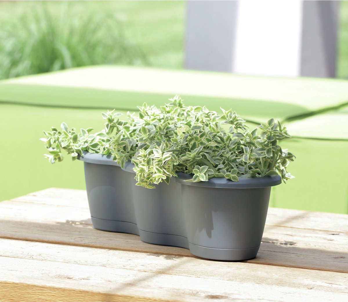Set Van 2x Stuks Kunststof Respana Drievoudige Plantenbakken/bloembakken Antraciet 52 Cm - Plantenbakken - Grijs