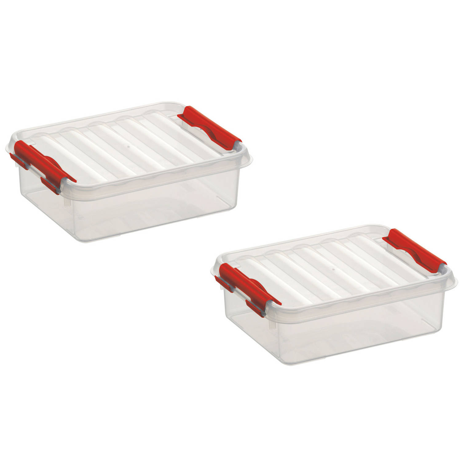 2x Stuks Opbergboxen/opbergdozen 1 Liter Kunststof Transparant/rood - Opbergbox