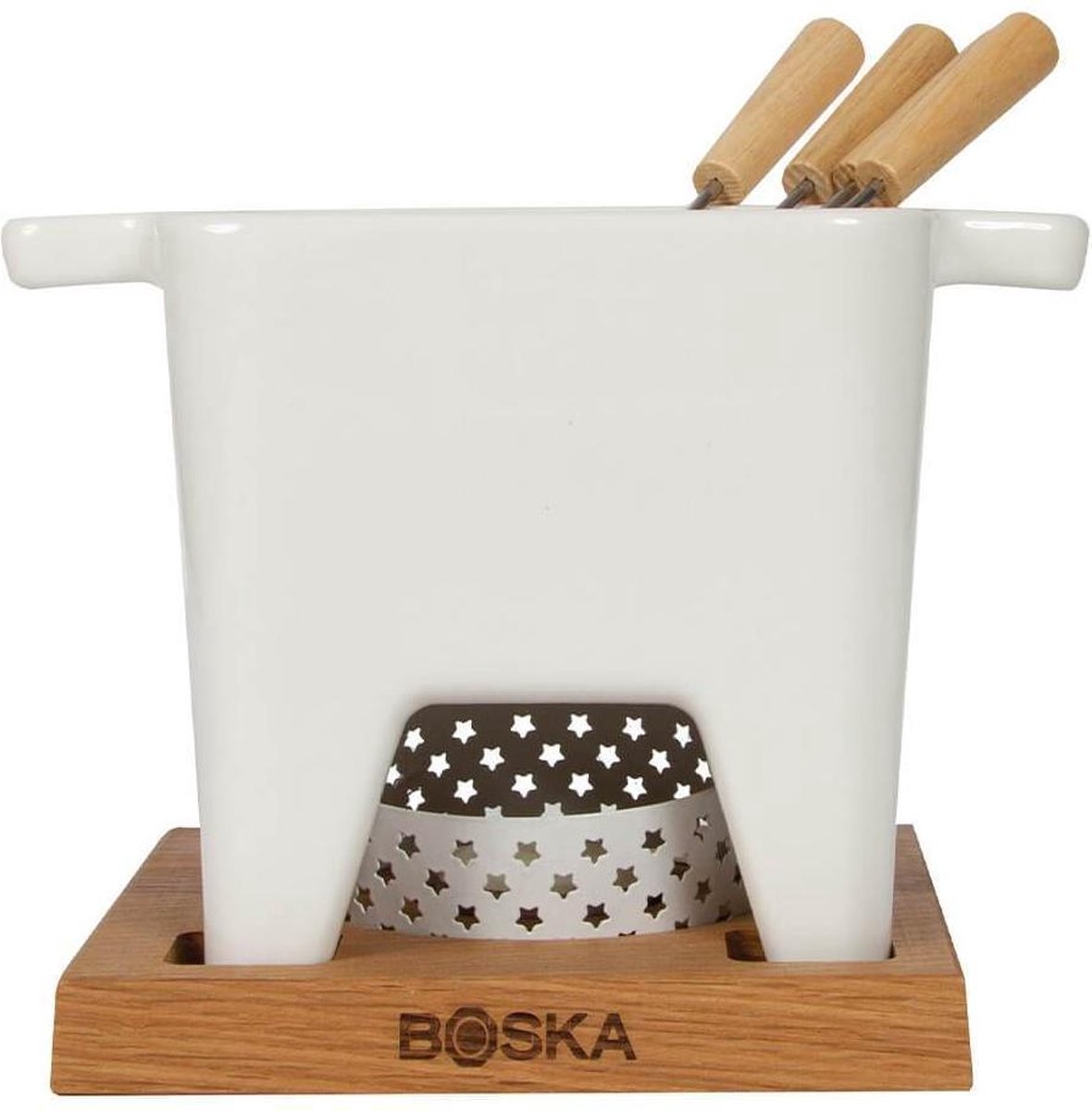 Boska Tapas Fondue Bianco L - Fondueset - Verwarmd Door Waxinelichtje - Mag In Vaatwasser - 600 Ml - Bruin