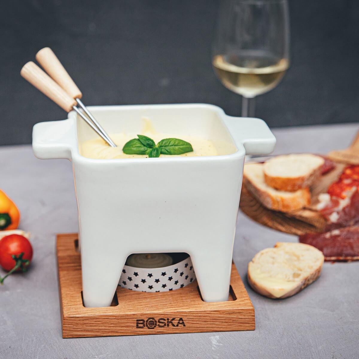 Boska Tapas Fondue Bianco L - Fondueset - Verwarmd Door Waxinelichtje - Mag In Vaatwasser - 600 Ml - Bruin