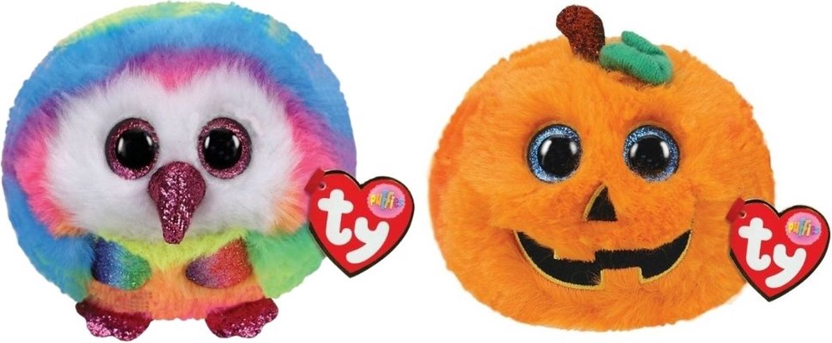 ty - Knuffel - Teeny Puffies - Owel Owl & Halloween Pumpkin