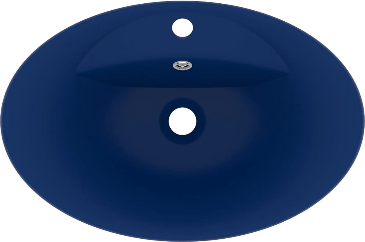 Vidaxl Wastafel Met Overloop Ovaal 58,5x39 Cm Keramiek Mat Donker - Blauw