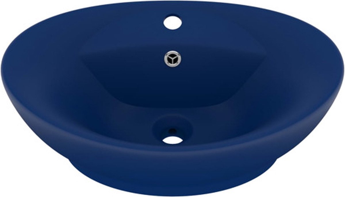 Vidaxl Wastafel Met Overloop Ovaal 58,5x39 Cm Keramiek Mat Donker - Blauw