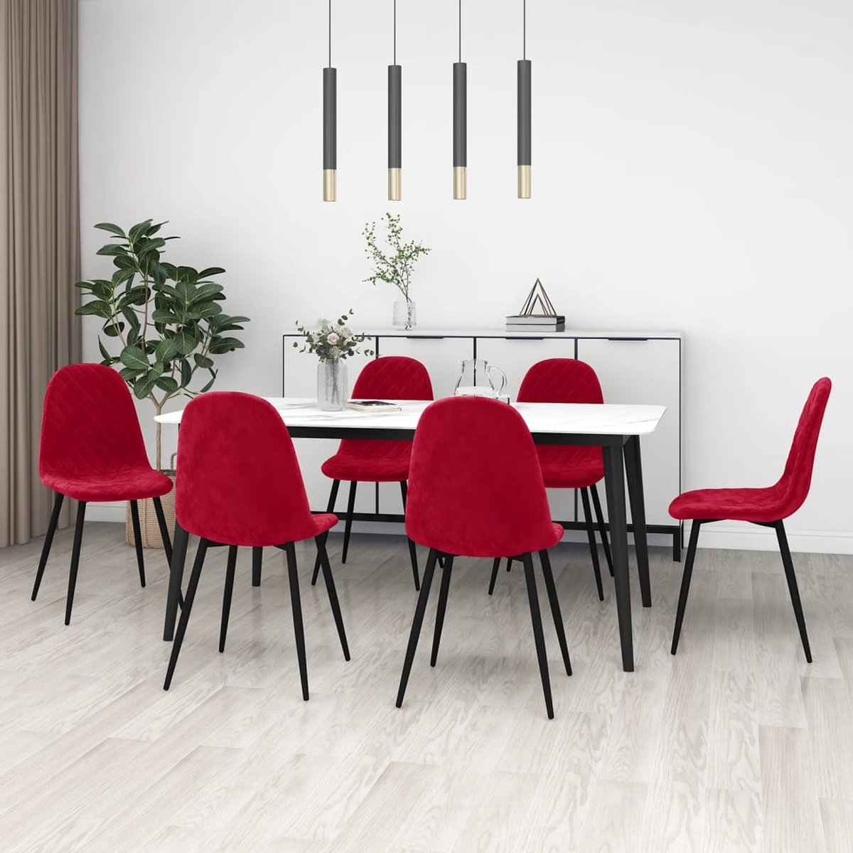 Vidaxl Eetkamerstoelen 6 St Fluweel Wijn - Rood