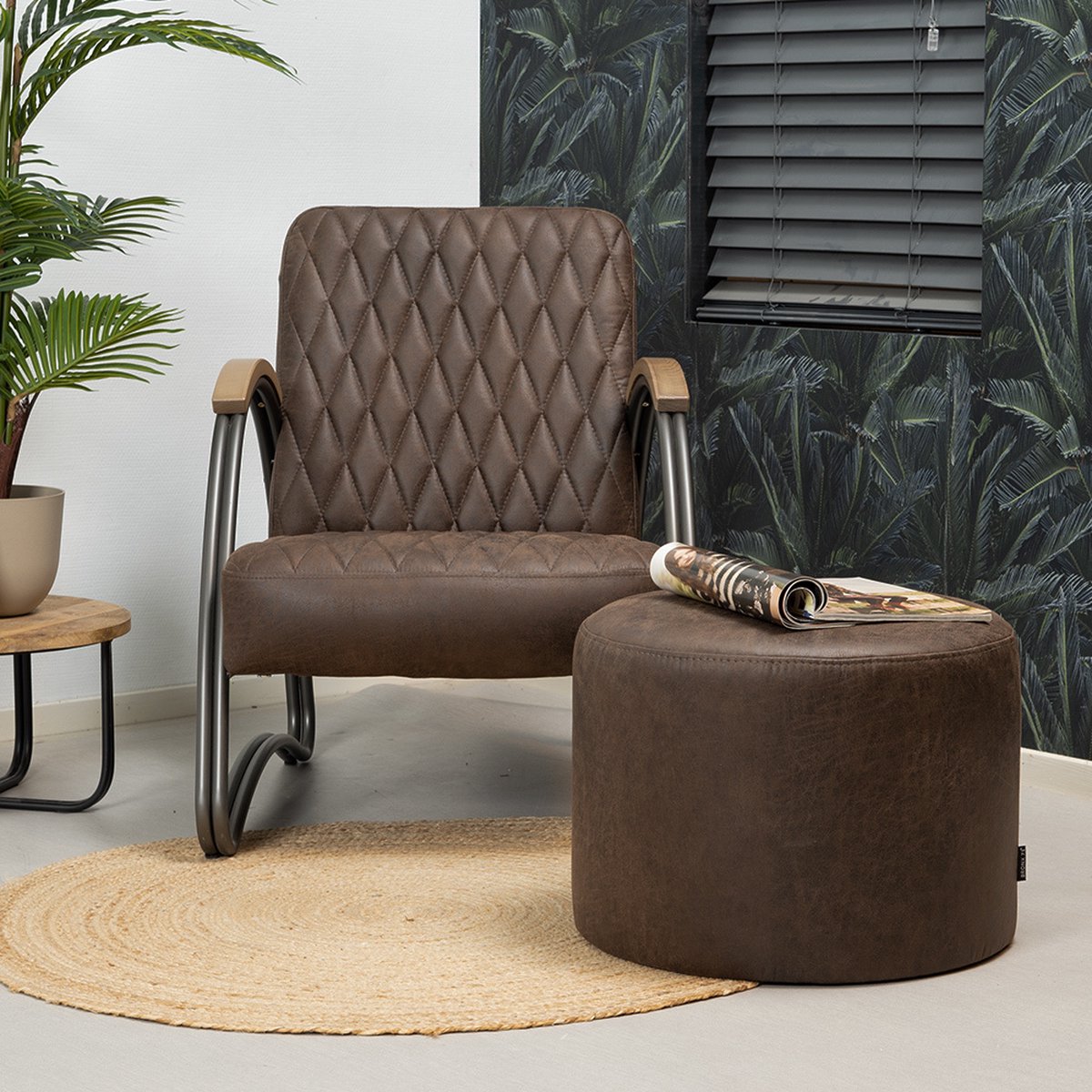 Bronx71 Eco-leren Poef Kyla. - Bruin