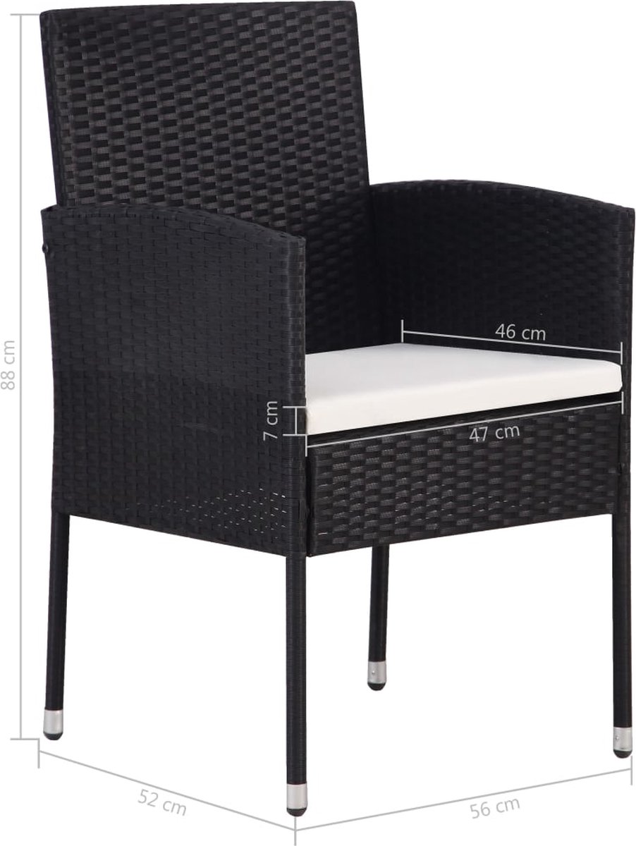 Vidaxl 3-delige Tuinset Poly Rattan En Massief Acaciahout - Zwart