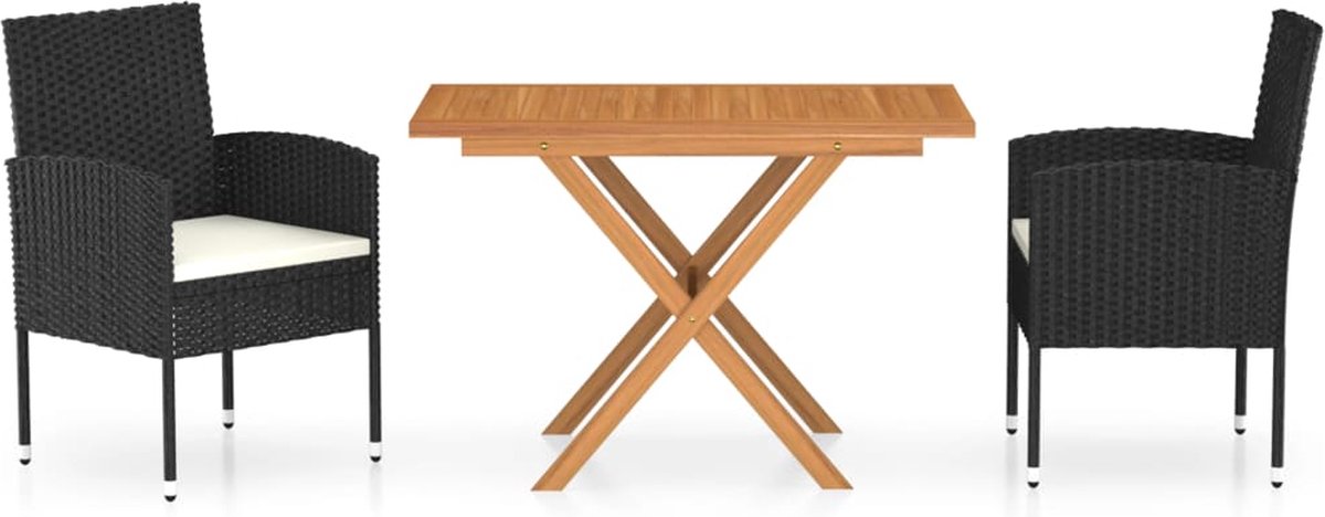Vidaxl 3-delige Tuinset Poly Rattan En Massief Acaciahout - Zwart