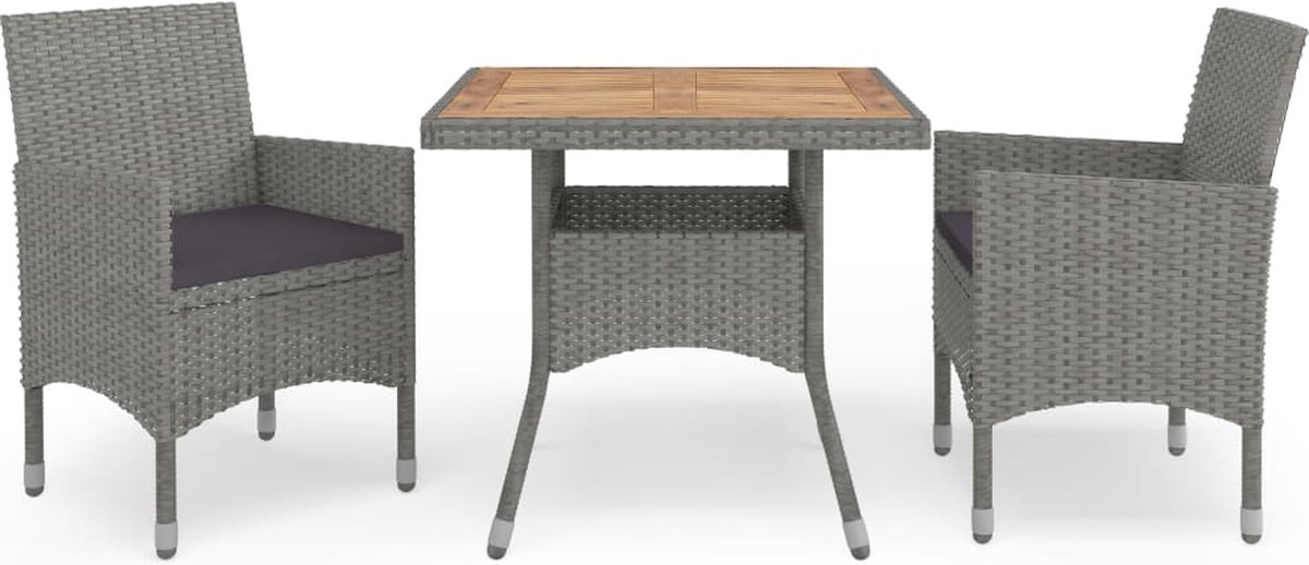 Vidaxl 3-delige Tuinset Poly Rattan En Acaciahout - Gris