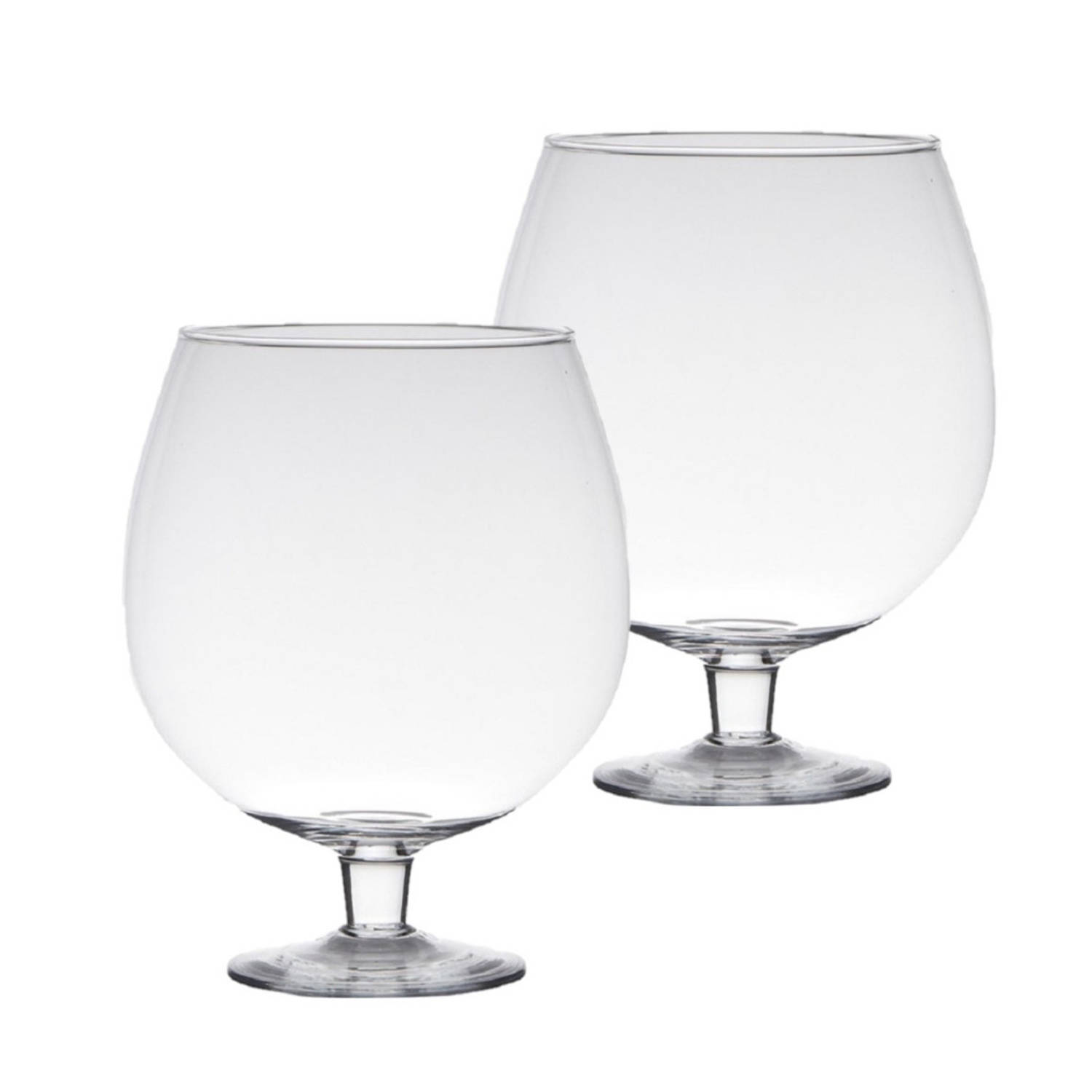 Bellatio Design Set Van 2x Stuks Transparante Luxe Stijlvolle Brandy Vaas/vazen Van Glas 20 Cm - Vazen