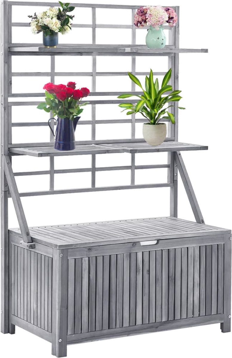 Vidaxl Opbergbox Met Latwerk 99x55x160 Cm Massief Acaciahout - Gris