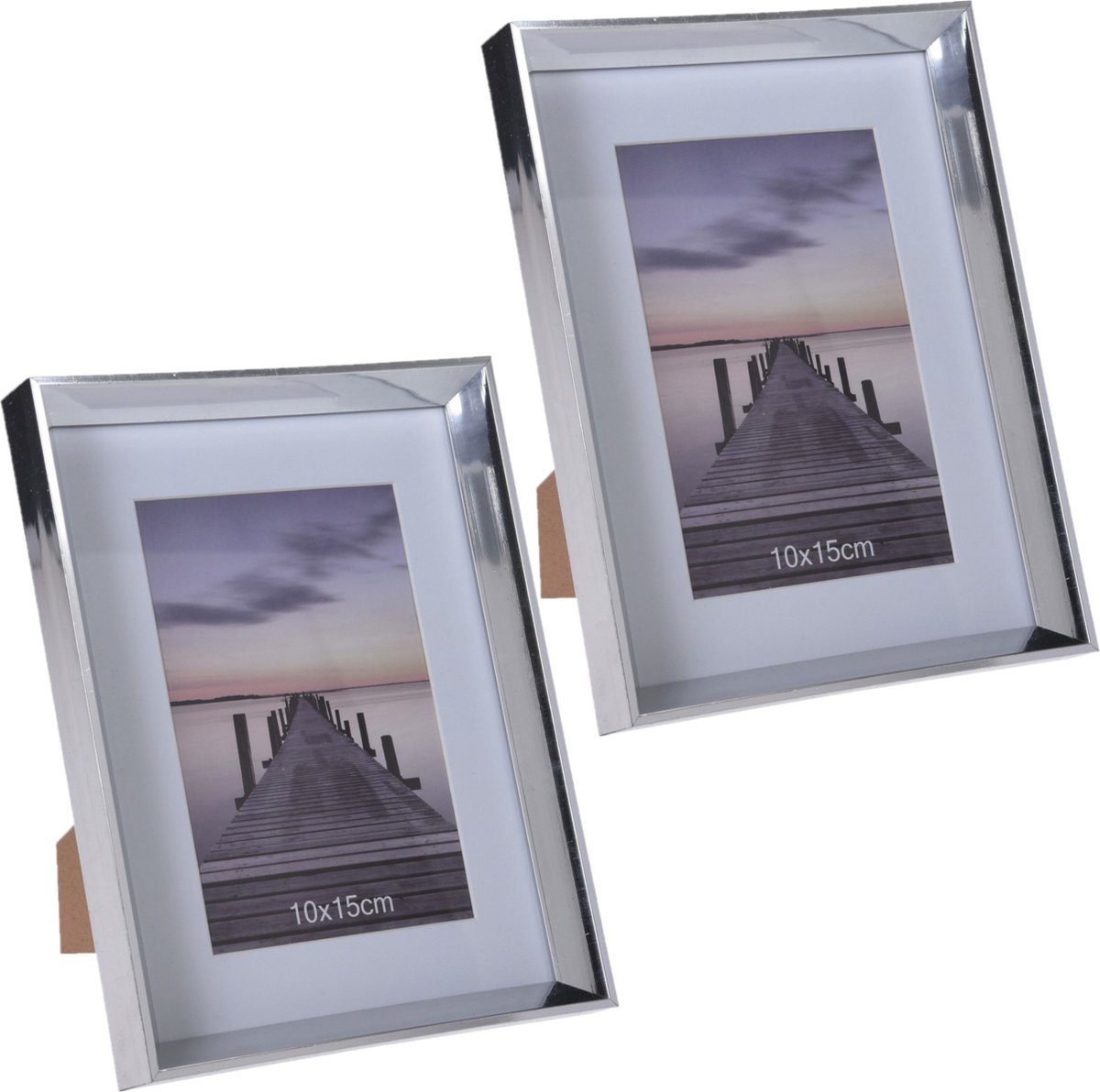 2x Stuks Kunststof Fotolijst Zilver Geschikt Voor Een Foto Van 10 X 15 Cm - Fotolijsten - Silver