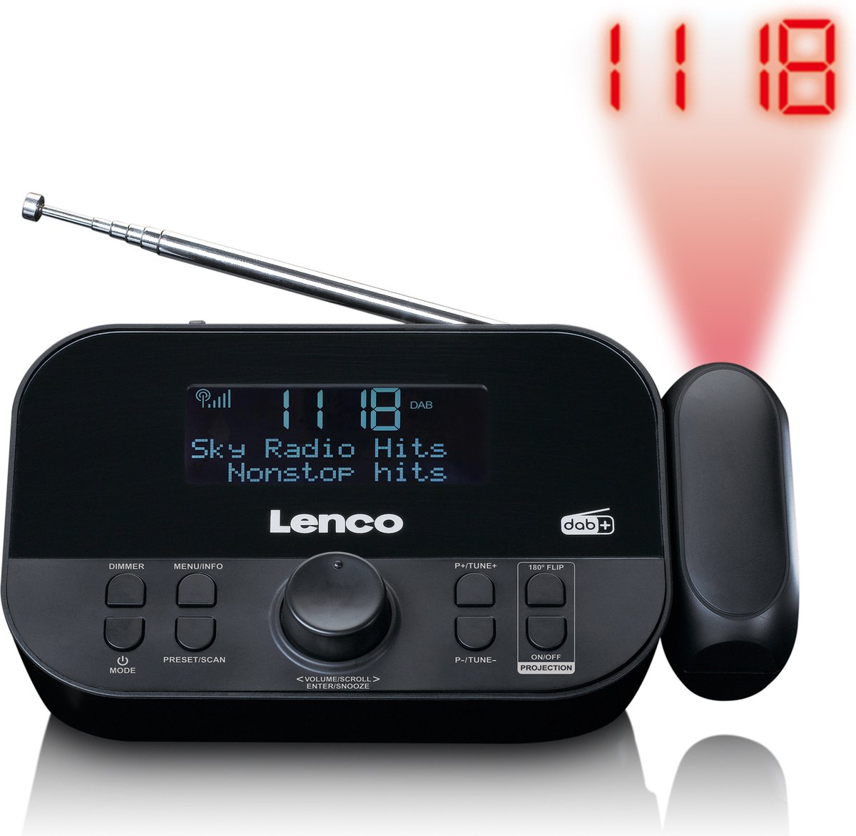 Lenco Dab+ En Fm Radio Met Tijd Projectie Cr-615bk - Zwart