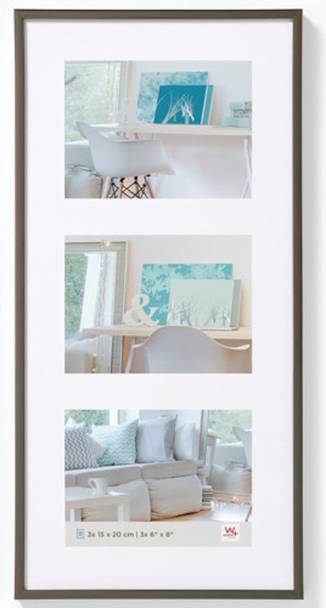 Walther Design Fotolijst New Lifestyle 3x 15x20 Cm Staalkleurig - Bruin