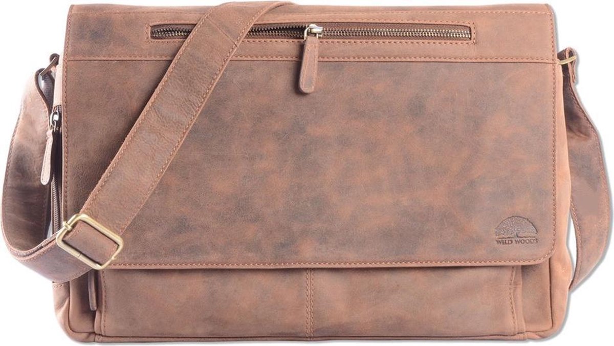 Wild Woods Leren Laptop Messenger Bag Unisex Schoudertas - 15,6 Inch Laptoptas - Buffelleer - Vintage - Bruin