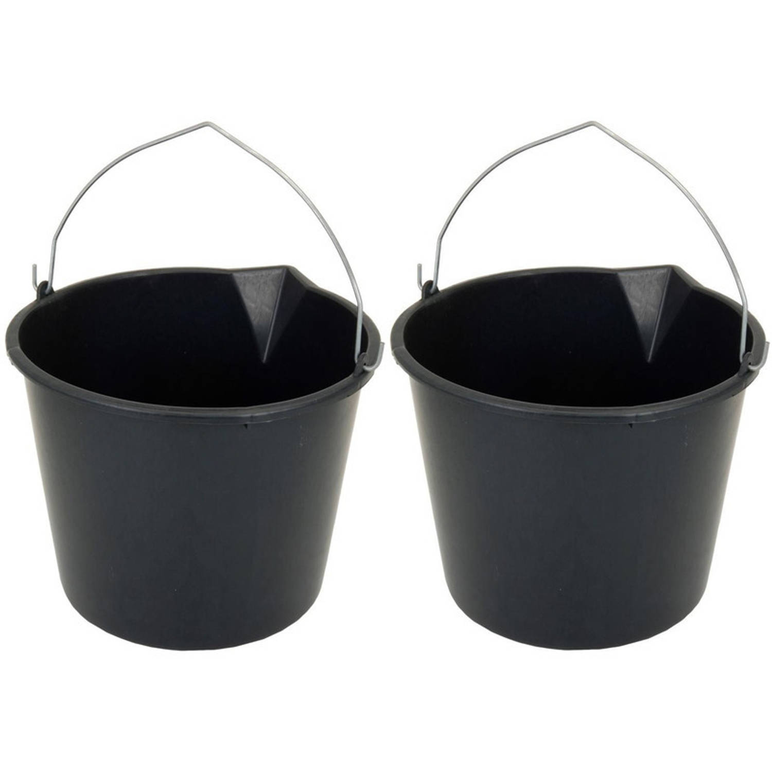 2x Stuks Stevigee Huishoud Emmer 20 Liter Met Tuit - Emmers - Zwart