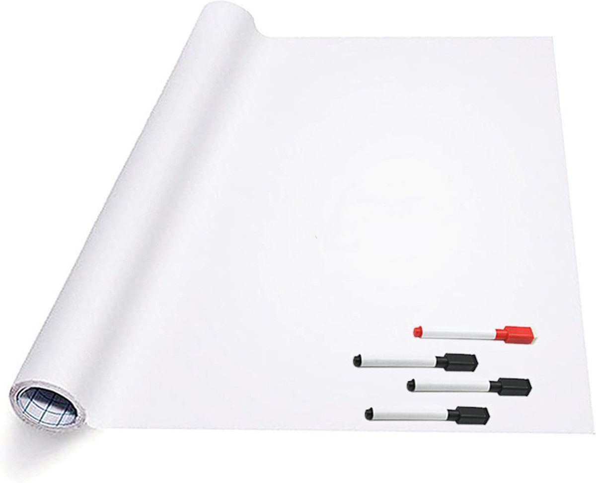 Whiteboard Folie Xl Zelfklevend Met 4 Stiften Met Wisser - 60 X 200 Cm