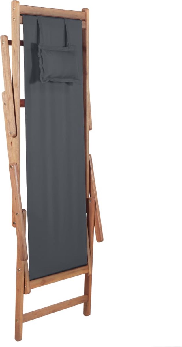 Vidaxl Strandstoel Inklapbaar Stof En Houten Frame - Grijs