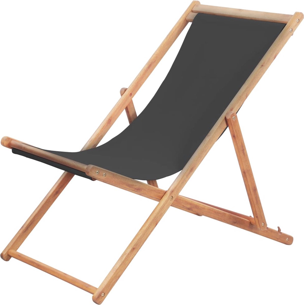 Vidaxl Strandstoel Inklapbaar Stof En Houten Frame - Gris