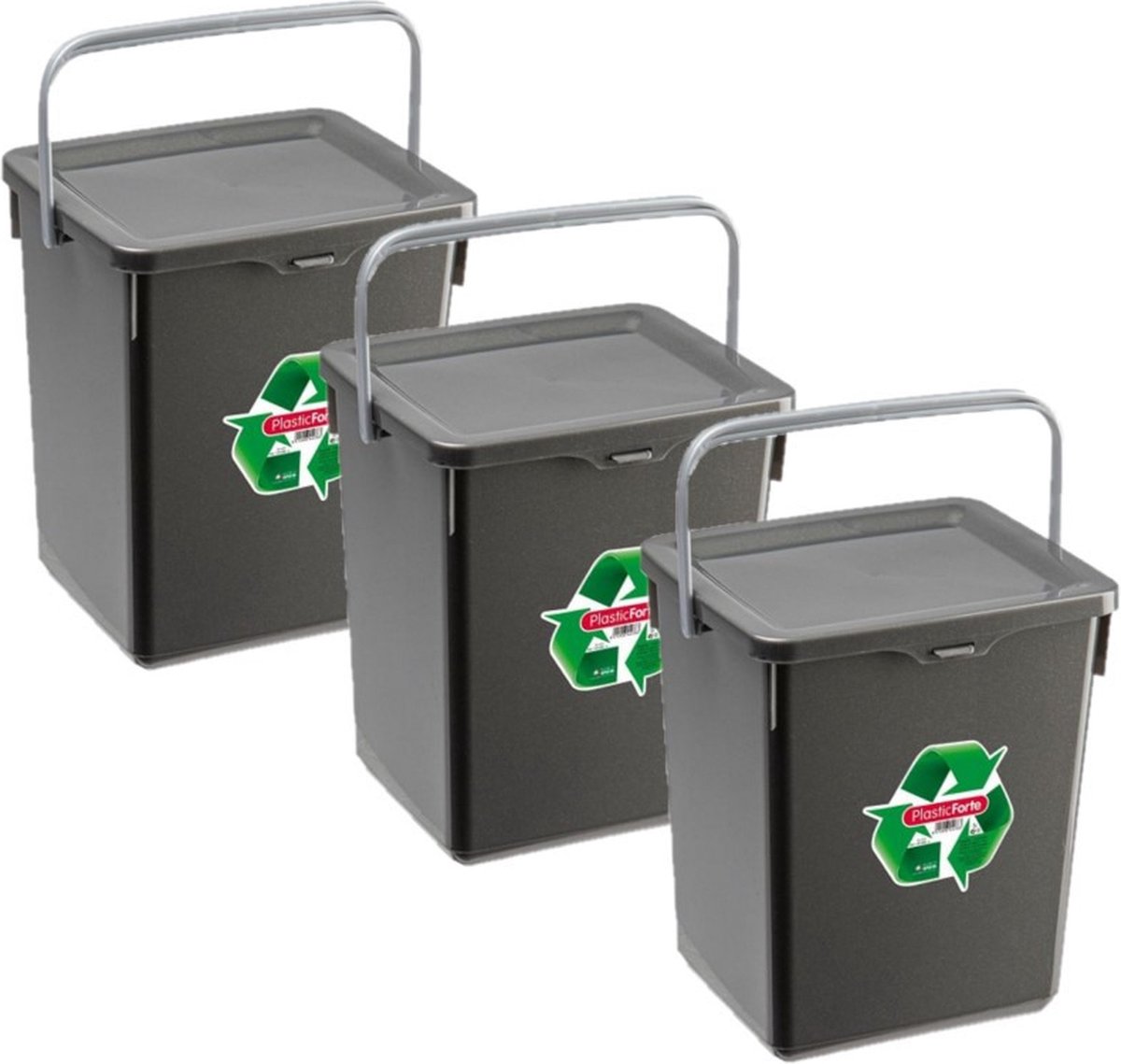 Forte Plastics 3x Stuks Opslagboxen/emmers Kunststof Met Deksel Antraciet 5 Liter 20 X 17 X 23 Cm - Opbergbox - Grijs