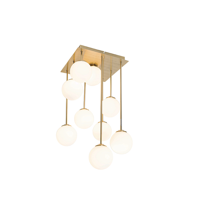 QAZQA Moderne plafondlamp met opaal glas 9-lichts - Athens - Goud