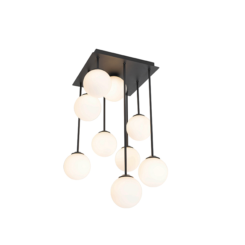 QAZQA Moderne plafondlamp met opaal glas 9-lichts - Athens - Zwart