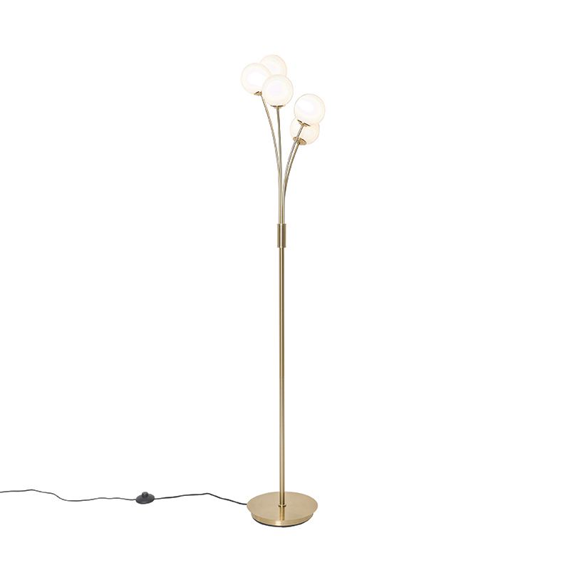 QAZQA Moderne vloerlamp met opaal glas 5-lichts - Athens - Goud