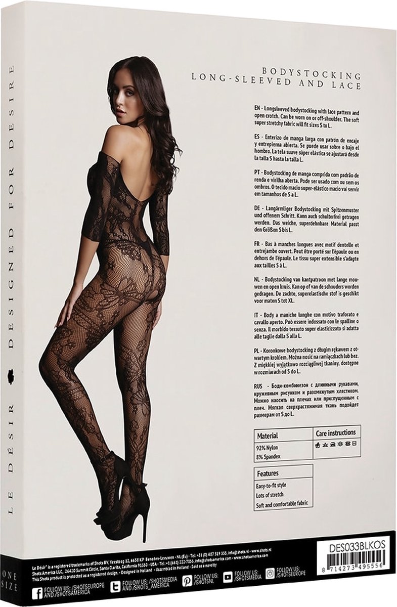 Shots Catsuit in kant optiek Marilé - Zwart