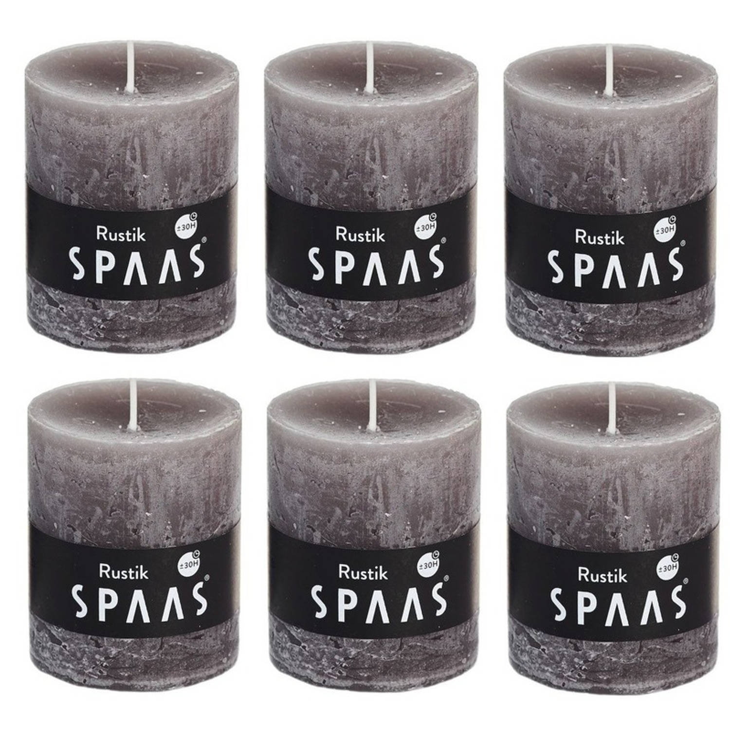 Spaas 6x Taupe Rustieke Cilinderkaarsen/stompkaarsen 7 X 8 Cm 30 Branduren - Geurloze Kaarsen - Woondecoraties - Bruin