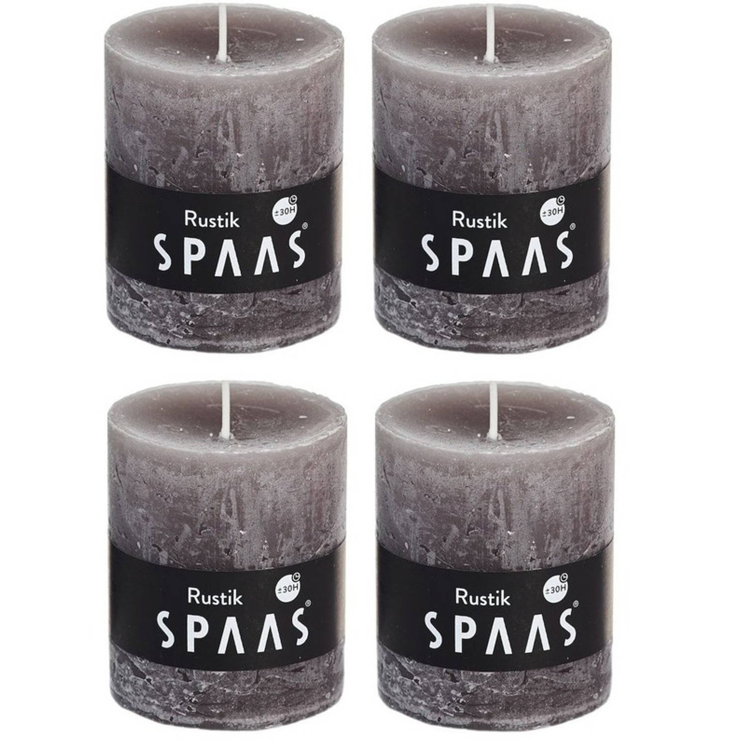 Spaas 4x Taupe Rustieke Cilinderkaarsen/stompkaarsen 7 X 8 Cm 30 Branduren - Geurloze Kaarsen - Woondecoraties - Bruin