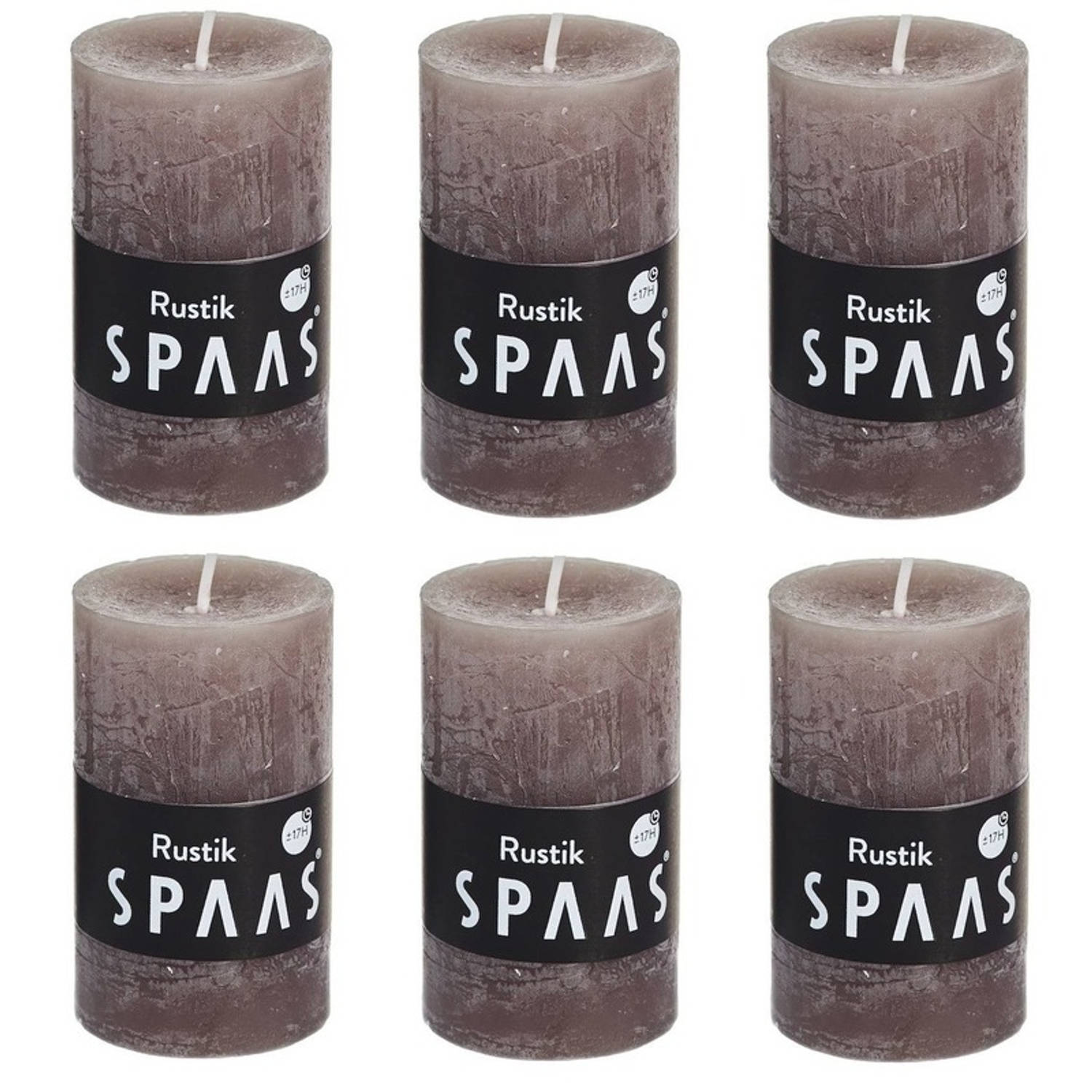 Spaas 6x Taupe Rustieke Cilinderkaarsen/stompkaarsen 5 X 8 Cm 17 Branduren - Geurloze Kaarsen - Woondecoraties - Bruin