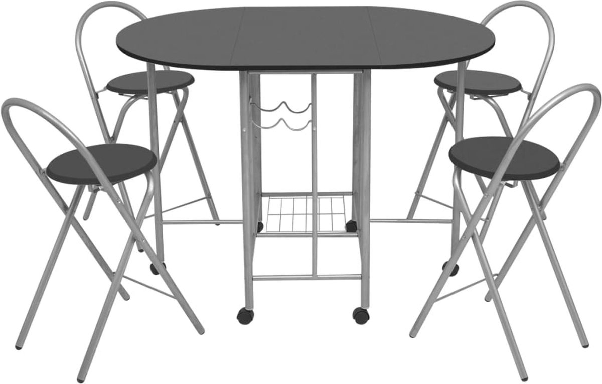 Vidaxl Eetkamerset Opvouwbaar Mdf 5-dlg - Zwart