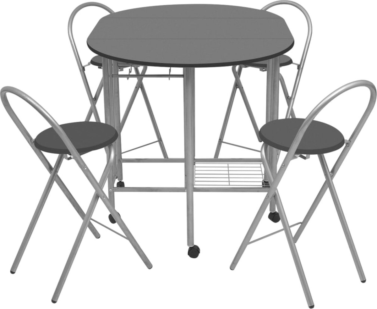 Vidaxl Eetkamerset Opvouwbaar Mdf 5-dlg - Zwart