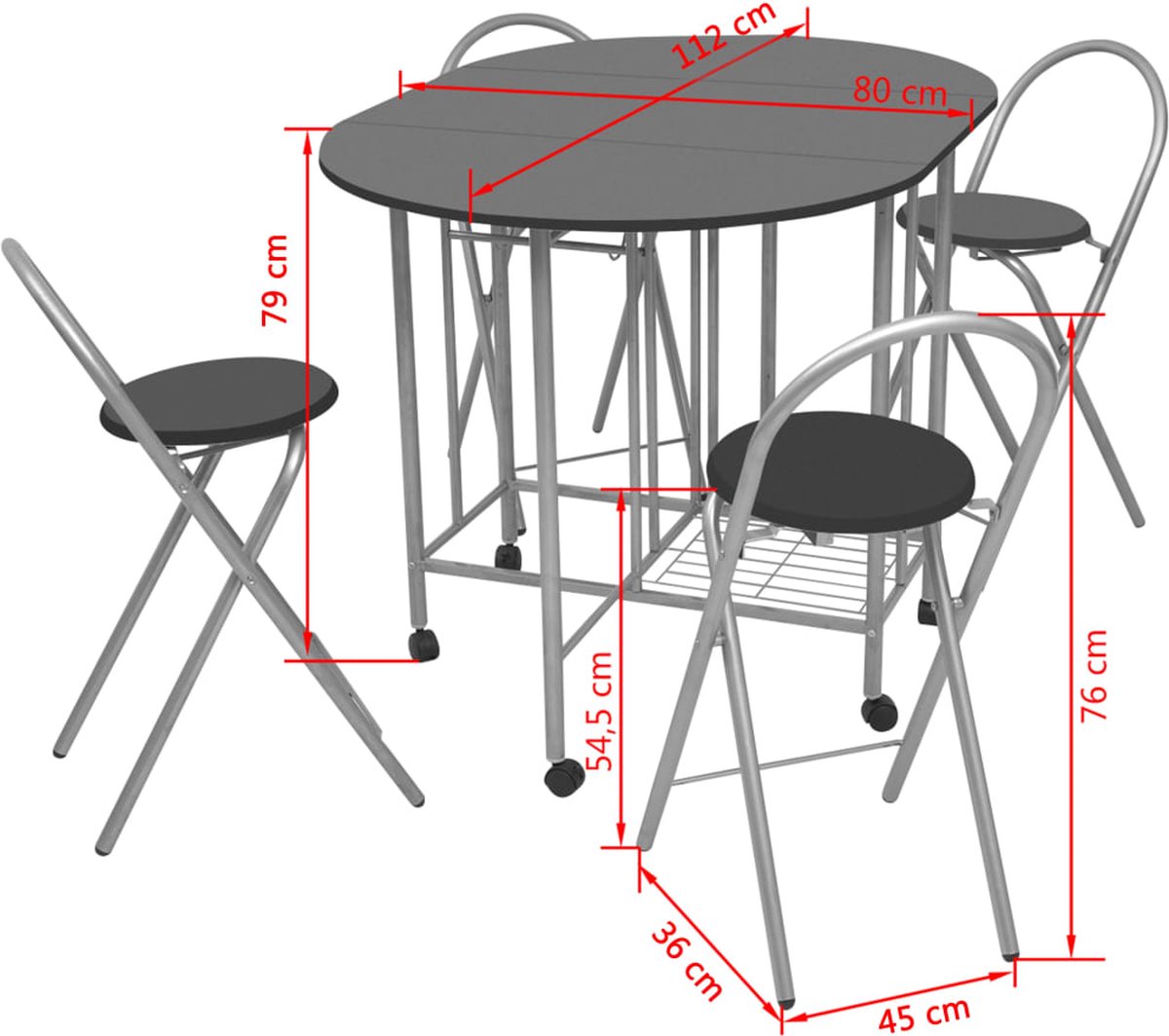 Vidaxl Eetkamerset Opvouwbaar Mdf 5-dlg - Zwart