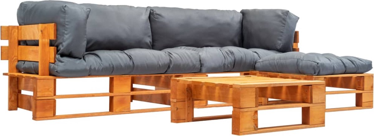 Vidaxl 4-delige Loungeset Pallet Met Grijze Kussens Hout - Grijs