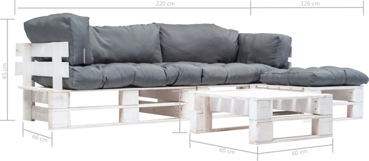 Vidaxl 4-delige Loungeset Pallet Met Grijze Kussens Hout - Grijs