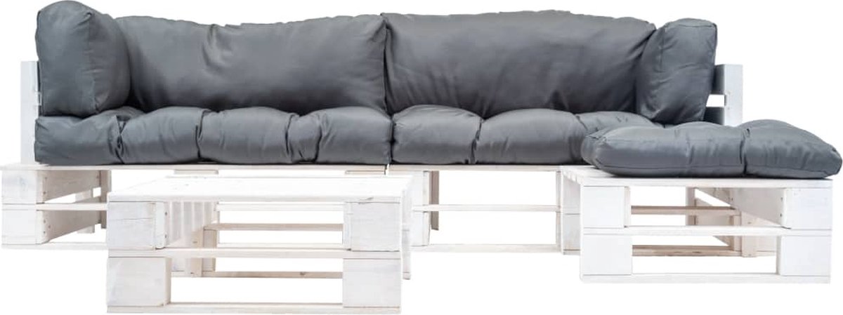 Vidaxl 4-delige Loungeset Pallet Met Grijze Kussens Hout - Grijs