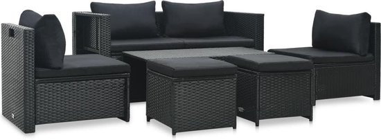 Vidaxl 6-delige Loungeset Met Kussens Poly Rattan - Negro