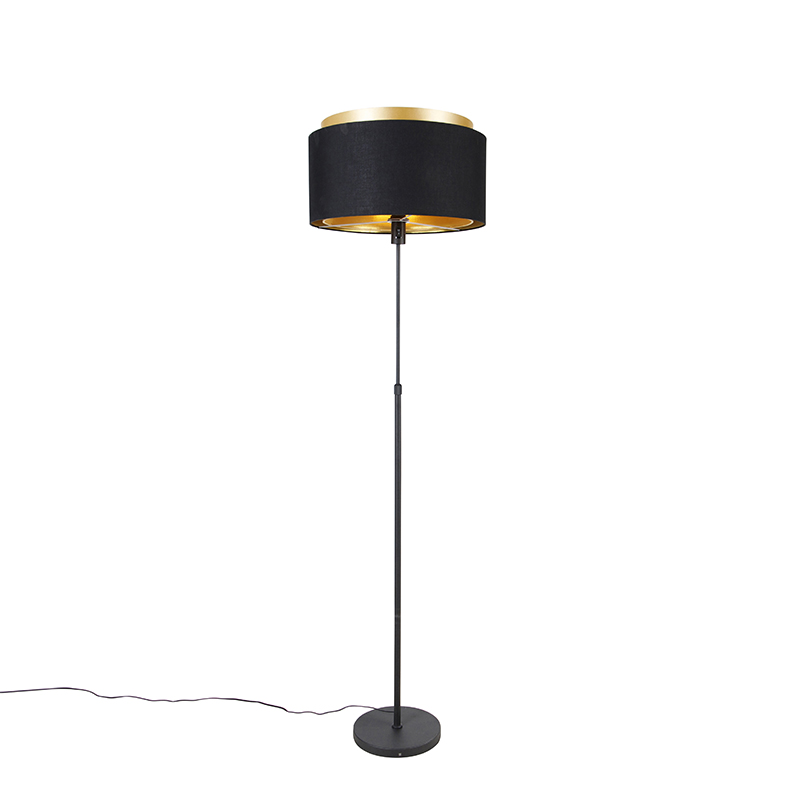 QAZQA Moderne vloerlamp met goud duo kap - Parte - Zwart