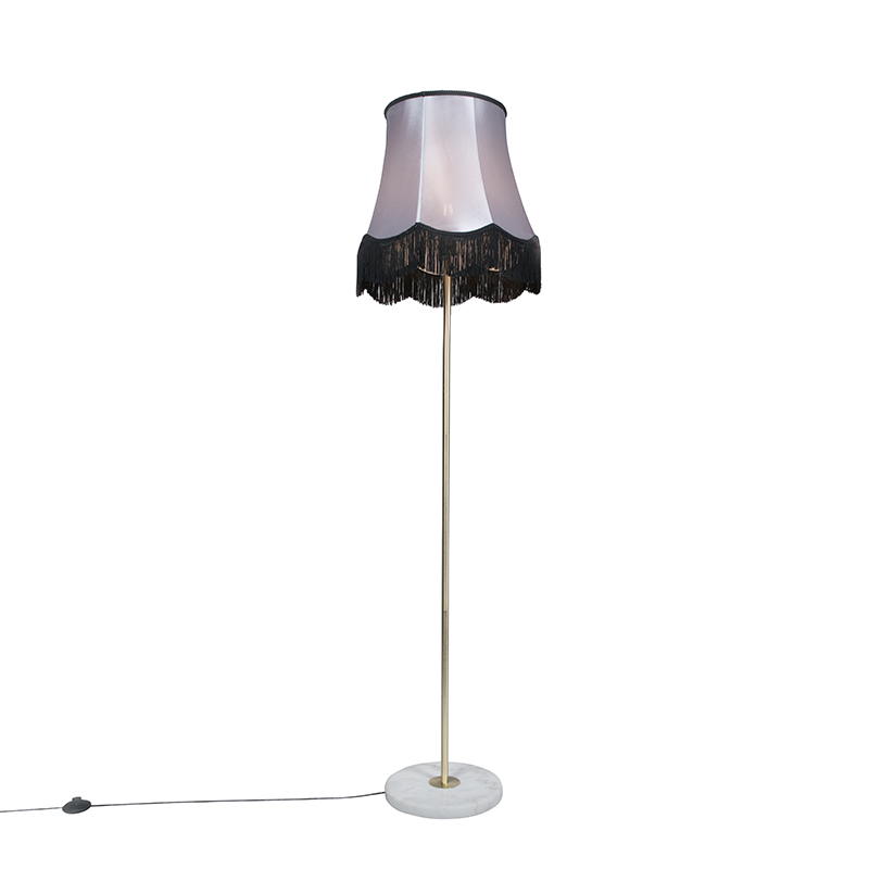 QAZQA Vloerlamp messing met Granny B kap zwart- 45 cm - Kaso - Grijs